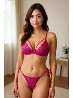 Çapraz Askılı Dantel Sütyen Seti Venlisa V1703 Pembe farklı açı