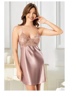 Miss Laris Çapraz Askılı Göğüs Dantelli Kısa Saten Gecelik Miss Laris 2123