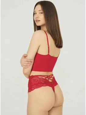 Venlisa Çapraz Bantlı Dantelli Yüksek Bel Fantazi Tanga Venlisa 6102 - Alternatif Görünüm