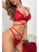 Çapraz İpli Dantel Kırmızı Fantazi Sütyen Külot Takımı MissisX 604 Kırmızı farklı açı