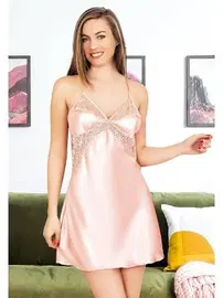 Miss Laris Çapraz Sırt Askılı Saten Kısa Fantazi Kadın Gecelik Miss Laris 2080