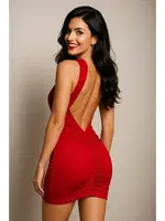 Çapraz Yaka Büzgü Detaylı Mini Elbise Venlisa V9400 Kırmızı görsel 4