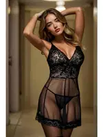 Çekici Dantel Transparan Fantazi Gecelik Venlisa V2101 Siyah