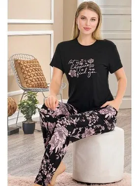 Lady Cepli Kısa Kollu Çiçek Desenli Pijama Takımı Lady 12554