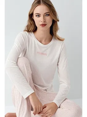 Arnetta Cepli Önü Yazılı Uzun Kollu Yuvarlak Yaka Kadın Pijama Takımı Arnetta AR3417-S - Alternatif Görünüm