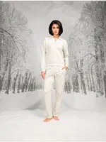 Cepli Pantolon Gömlek Yaka Kadın T-shirt Takım Doreanse 26K4101 Ekru