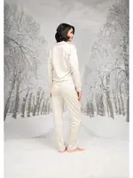 Cepli Pantolon Gömlek Yaka Kadın T-shirt Takım Doreanse 26K4101 Ekru detay görünüm