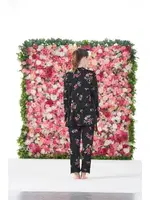 Çiçek Desenli 3 Parça Sabahlıklı İp Askılı Likra Viskon Pijama Takımı  25191 Siyah detay görünüm