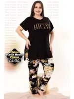 Çiçek Desenli Büyük Beden Kapri Pijama Takımı Lady-10948