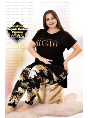 Lady Çiçek Desenli Büyük Beden Kapri Pijama Takımı Lady-10948 - Alternatif Görünüm