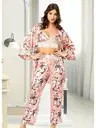 Çiçek Desenli Dantelli Büstiyer Sabahlık Pijama Takım Miss Laris 5023