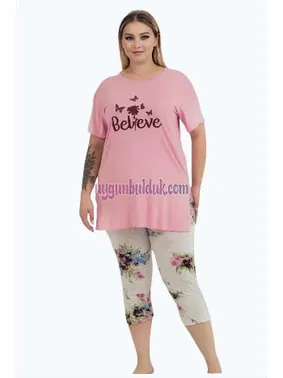 Lady Çiçek Desenli Kadın Kapri Büyük Beden Pijama Takımı Lady 10724 - Alternatif Görünüm