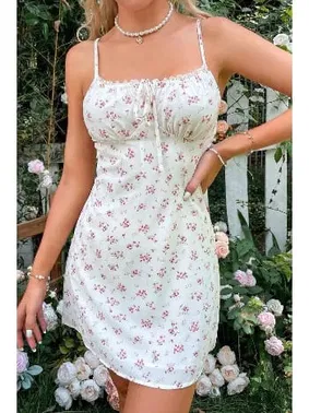 Merry See Çiçek Desenli Mini Diz Üstü Elbise Merry See MS 2955 Çok Renkli