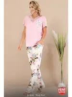 Çiçek Desenli Pijama Dantel Yaka Kısa Kol Pijama Takımı Lady 12596 detay görünüm