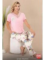 Çiçek Desenli Pijama Dantel Yaka Kısa Kol Pijama Takımı Lady 12596 farklı açı