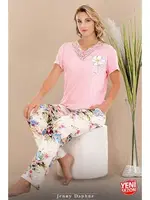 Çiçek Desenli Pijama Dantel Yaka Kısa Kol Pijama Takımı Lady 12596 görsel 4