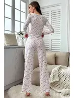 Çiçek Desenli Uzun Kollu Pijama Takımı Merry See MS4083 Beyaz Beyaz detay görünüm