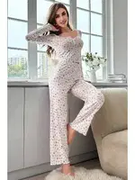 Çiçek Desenli Uzun Kollu Pijama Takımı Merry See MS4083 Beyaz Beyaz farklı açı