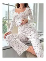 Çiçek Desenli Uzun Kollu Pijama Takımı Merry See MS4083 Beyaz Beyaz görsel 4