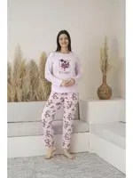 Çiçek Desenli Uzun Kollu Viskon Kadın Pijama Takımı Pembe Estiva 25113 Pembe