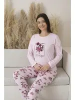 Çiçek Desenli Uzun Kollu Viskon Kadın Pijama Takımı Pembe Estiva 25113 Pembe farklı açı