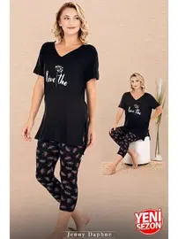 Lady Çiçek Desenli V Yaka Kısa Kollu Kapri Kadın Pijama Takımı Lady 12081