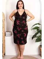 Çiçek Desenli Viskon Kumaş Gecelik Sabahlık Takımı Lady 19223 Siyah detay görünüm