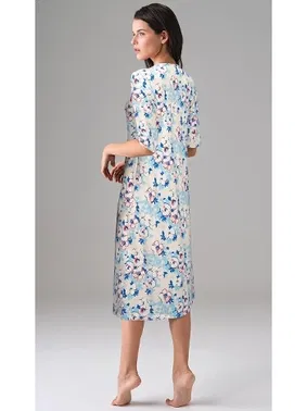 Doreanse Çiçek Desenli Yarım Kollu Midi Boy Kadın Elbise Doreanse 4321 - Alternatif Görünüm