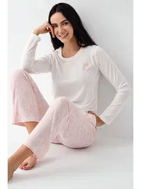 Pierre Cardin Çiçek Desenli Yuvarlak Yaka Uzun Kollu Kadın Pijama Takımı Pierre Cardin PC9085-S