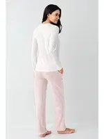 Çiçek Desenli Yuvarlak Yaka Uzun Kollu Kadın Pijama Takımı Pierre Cardin PC9085-S Beyaz görsel 4