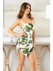 Pink Night Çiçekli Askılı Beyaz Mini Kadın Elbise Pink Night 3765