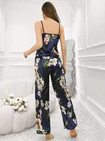 Çiçekli Askılı Lacivert Bluz Pantolon Takım Pink Night 1409 Lacivert detay görünüm