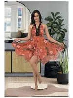 Çiçekli Boyundan Bağlamalı Dantelli Kısa Gecelik İzabel 3014 Turuncu görsel 4