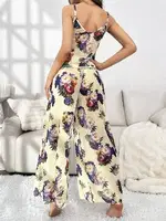 Çiçekli Desenli Sarı Askılı Bluz Pantolon Takım Pink Night 1451 Sarı detay görünüm