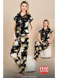 Lady Çiçekli Düğmeli Yaka Kısa Kollu Pijama Takımı Lady 12498