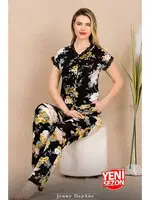 Çiçekli Düğmeli Yaka Kısa Kollu Pijama Takımı Lady 12498 detay görünüm
