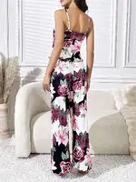 Çiçekli Gül Desen Siyah Askılı Bluz Pantolon Takım Pink Night 1414 Siyah farklı açı