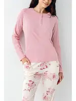 Çiçekli Yakası Düğmeli Cepli Uzun Kollu Kadın Pijama Takımı Pierre Cardin PC9055-S Pembe farklı açı