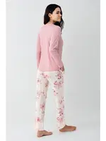 Çiçekli Yakası Düğmeli Cepli Uzun Kollu Kadın Pijama Takımı Pierre Cardin PC9055-S Pembe görsel 4