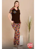 Çiçekli Yeni Sezon Kısa Kollu Pijama Takımı Lady 12487 görsel 4