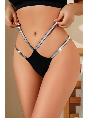 missisX Çift Bantlı Simli Fantazi Siyah Kadın Külot MissisX 1021 