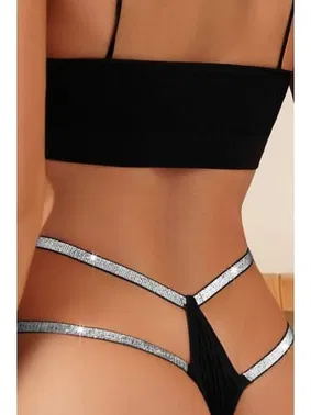 missisX Çift Bantlı Simli Fantazi Siyah Kadın Külot MissisX 1021  - Alternatif Görünüm