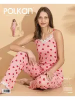 Çilekli Pembe Dantel Askılı Pegasus Pijama Takım Polkan 19234 Pembe