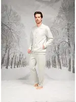 Çıtçıtlı Cepli Yuvarlak Yaka Uzun Kollu Erkek Pijama Takım Doreanse 26K4593 Bej