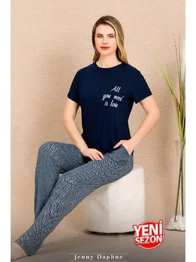 Lady Çizgi Desenli Kısa Kollu Pijama Takımı Lady 12491 - Alternatif Görünüm