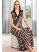 Çizgi Desenli Somon Ekstra Uzun ElbiseLady 7030 Somon detay görünüm