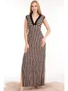 Çizgi Desenli Somon Ekstra Uzun ElbiseLady 7030