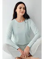 Çizgili Cepli Uzun Kollu Kadın Pijama Takımı Pierre Cardin PC9050-S Yeşil