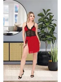 İzabel Çizgili İp Askılı Dantelli Fantazi Kadın Gecelik T-1002