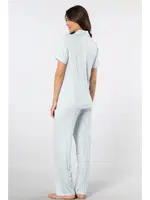 Çizgili Kısa Kollu Gömlek Yaka Pijama Takımı Türen 3355/Mavi Mavi görsel 4